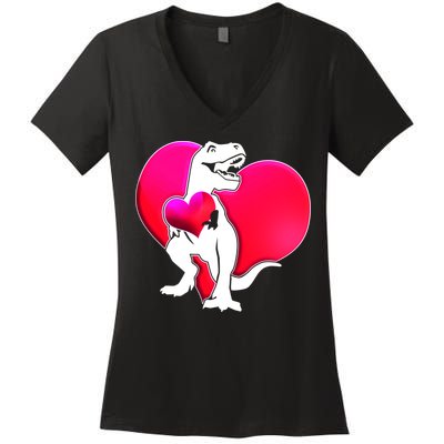 Tyrannosaurus Rex Valentine Heart Dinosaur  Women's V-Neck T-Shirt