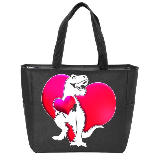 Tyrannosaurus Rex Valentine Heart Dinosaur  Zip Tote Bag