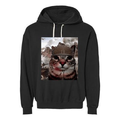 Thousand Yard Stare Funny Soldier Cat Meme In Battlefield Garment-Dyed Fleece Hoodie