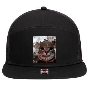 Thousand Yard Stare Funny Soldier Cat Meme In Battlefield 7 Panel Mesh Trucker Snapback Hat