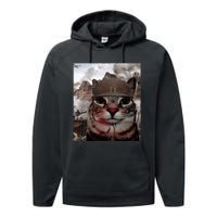 Thousand Yard Stare Funny Soldier Cat Meme In Battlefield Performance Fleece Hoodie