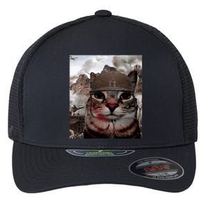 Thousand Yard Stare Funny Soldier Cat Meme In Battlefield Flexfit Unipanel Trucker Cap