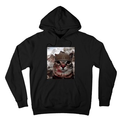 Thousand Yard Stare Funny Soldier Cat Meme In Battlefield Hoodie