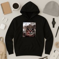 Thousand Yard Stare Funny Soldier Cat Meme In Battlefield Hoodie