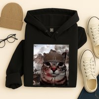 Thousand Yard Stare Funny Soldier Cat Meme In Battlefield Hoodie