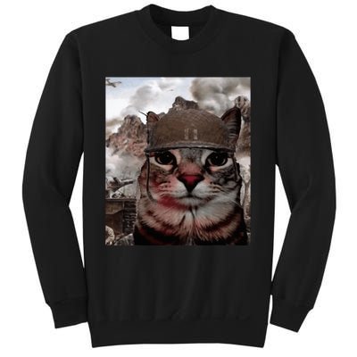 Thousand Yard Stare Funny Soldier Cat Meme In Battlefield Sweatshirt