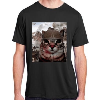 Thousand Yard Stare Funny Soldier Cat Meme In Battlefield Adult ChromaSoft Performance T-Shirt