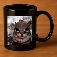 Thousand Yard Stare Funny Soldier Cat Meme In Battlefield 11oz C Handle Ceramic Mug