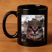 Thousand Yard Stare Funny Soldier Cat Meme In Battlefield 11oz C Handle Ceramic Mug
