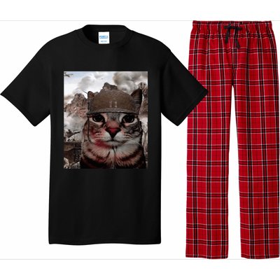 Thousand Yard Stare Funny Soldier Cat Meme In Battlefield Pajama Set