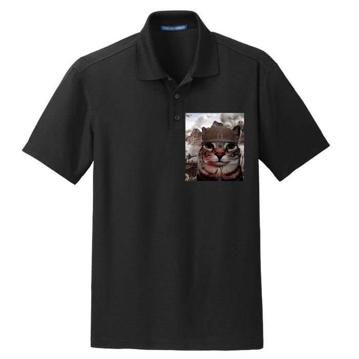 Thousand Yard Stare Funny Soldier Cat Meme In Battlefield Dry Zone Grid Polo