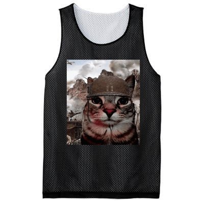 Thousand Yard Stare Funny Soldier Cat Meme In Battlefield Mesh Reversible Basketball Jersey Tank