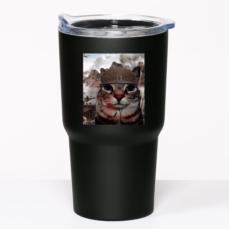 Thousand Yard Stare Funny Soldier Cat Meme In Battlefield Tumbler