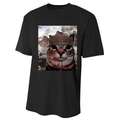 Thousand Yard Stare Funny Soldier Cat Meme In Battlefield Performance Sprint T-Shirt