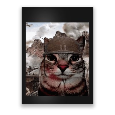Thousand Yard Stare Funny Soldier Cat Meme In Battlefield Poster