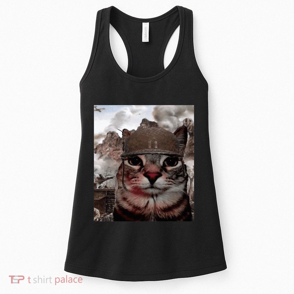 Thousand Yard Stare Funny Soldier Cat Meme In Battlefield Womens Tank Top