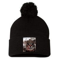 Thousand Yard Stare Funny Soldier Cat Meme In Battlefield Pom Pom 12in Knit Beanie