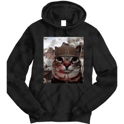 Thousand Yard Stare Funny Soldier Cat Meme In Battlefield Tie Dye Hoodie