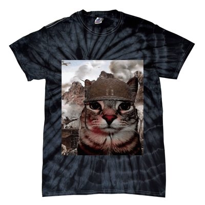 Thousand Yard Stare Funny Soldier Cat Meme In Battlefield Tie-Dye T-Shirt