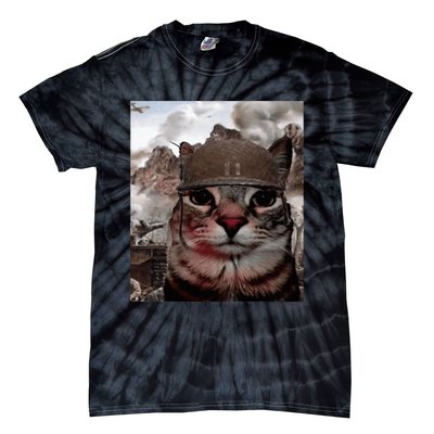 Thousand Yard Stare Funny Soldier Cat Meme In Battlefield Tie-Dye T-Shirt