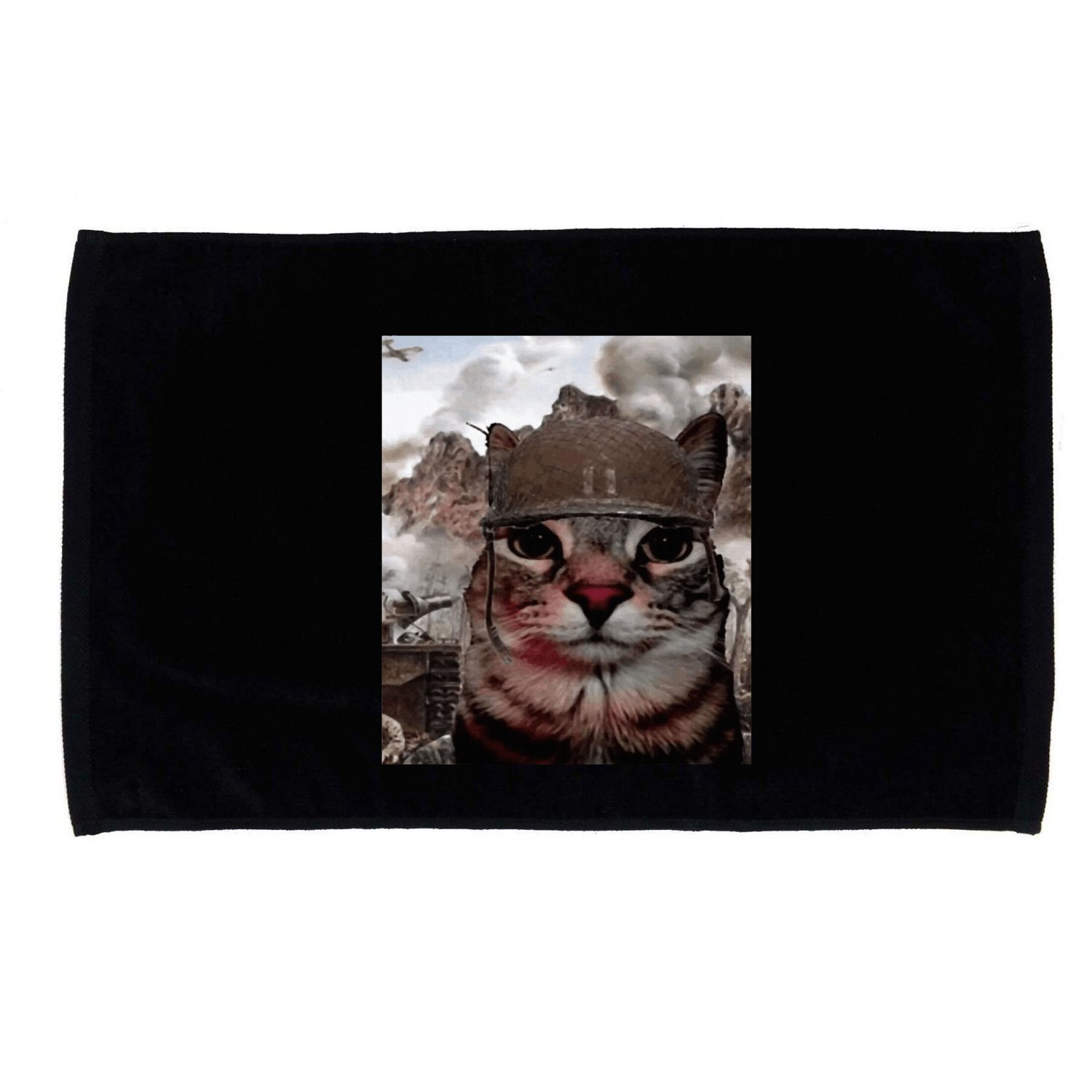 Thousand Yard Stare Funny Soldier Cat Meme In Battlefield Microfiber Hand Towel