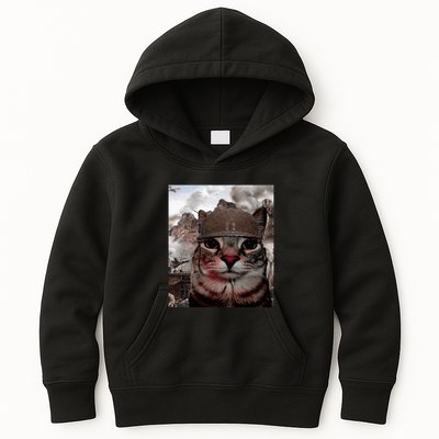 Thousand Yard Stare Funny Soldier Cat Meme In Battlefield Kids Hoodie