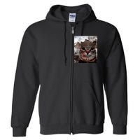 Thousand Yard Stare Funny Soldier Cat Meme In Battlefield Full Zip Hoodie