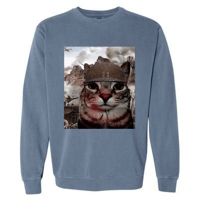 Thousand Yard Stare Funny Soldier Cat Meme In Battlefield Garment-Dyed Sweatshirt