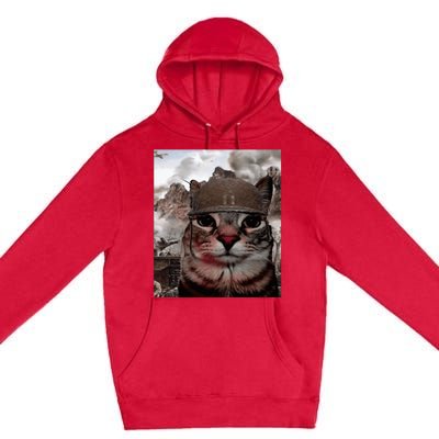 Thousand Yard Stare Funny Soldier Cat Meme In Battlefield Premium Pullover Hoodie