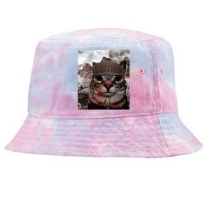 Thousand Yard Stare Funny Soldier Cat Meme In Battlefield Tie-Dyed Bucket Hat