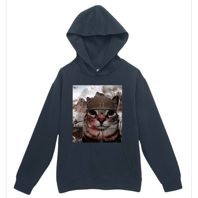 Thousand Yard Stare Funny Soldier Cat Meme In Battlefield Urban Pullover Hoodie