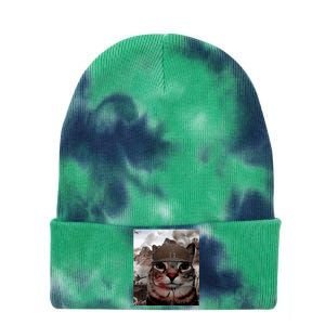 Thousand Yard Stare Funny Soldier Cat Meme In Battlefield Tie Dye 12in Knit Beanie