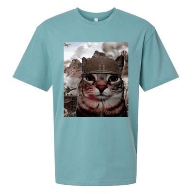 Thousand Yard Stare Funny Soldier Cat Meme In Battlefield Sueded Cloud Jersey T-Shirt