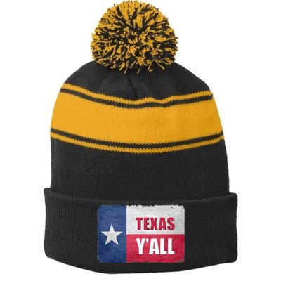 Texas YAll State Of Texas Flag Stripe Pom Pom Beanie