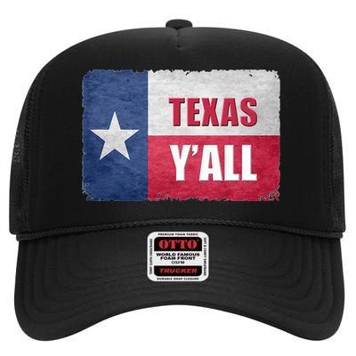 Texas YAll State Of Texas Flag High Crown Mesh Back Trucker Hat