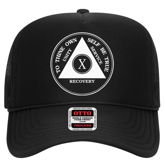 Ten Years Sober 10 Years Aa Sobriety High Crown Mesh Back Trucker Hat