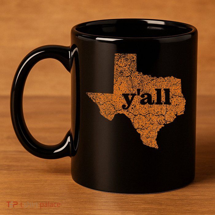 Texas Yall Texas State Map 11oz C Handle Ceramic Mug