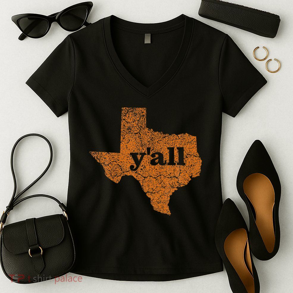 Texas Yall Texas State Map Women's V-Neck T-Shirt