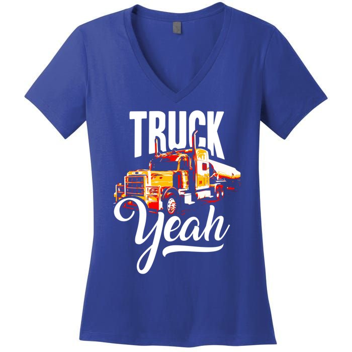 Truck Yeah Truckers Truck Driver Freedom Meme Cool Gift Women's V-Neck T-Shirt