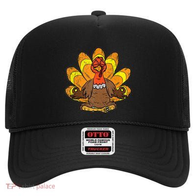 Turkey Yoga Thanksgiving Day Funny Meditating Namaste Fall Tank Top High Crown Mesh Back Trucker Hat