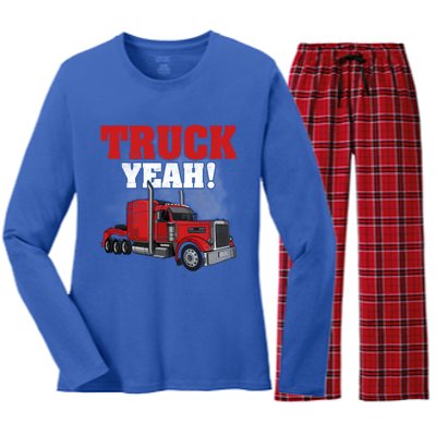 Truck Yeah! Trucker Truck Driver Cool Road Gift Women's Long Sleeve Flannel Pajama Set 