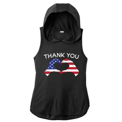 Thank You Usa Flag American Military Soldier Veterans Day Gift Ladies PosiCharge Tri-Blend Wicking Draft Hoodie Tank