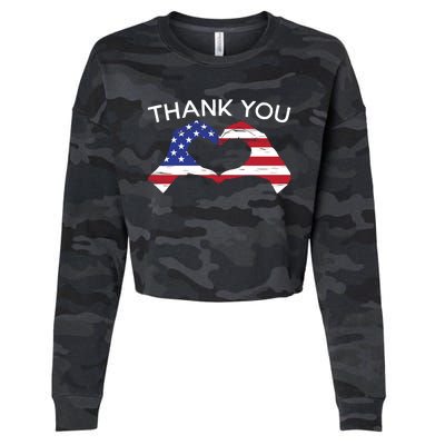 Thank You Usa Flag American Military Soldier Veterans Day Gift Cropped Pullover Crew