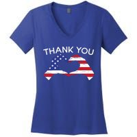 Thank You Usa Flag American Military Soldier Veterans Day Gift Women's V-Neck T-Shirt