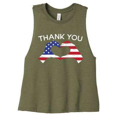 Thank You Usa Flag American Military Soldier Veterans Day Gift Women's Racerback Cropped Tank