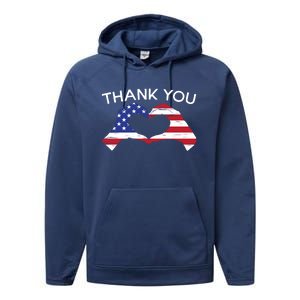 Thank You Usa Flag American Military Soldier Veterans Day Gift Performance Fleece Hoodie