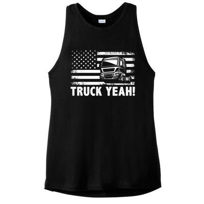 Truck Yeah Us Flag Vintage Trucking Lover Gift Ladies PosiCharge Tri-Blend Wicking Tank