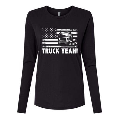 Truck Yeah Us Flag Vintage Trucking Lover Gift Womens Cotton Relaxed Long Sleeve T-Shirt