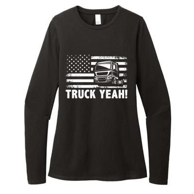 Truck Yeah Us Flag Vintage Trucking Lover Gift Womens CVC Long Sleeve Shirt