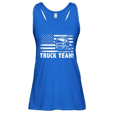 Truck Yeah Us Flag Vintage Trucking Lover Gift Ladies Essential Flowy Tank